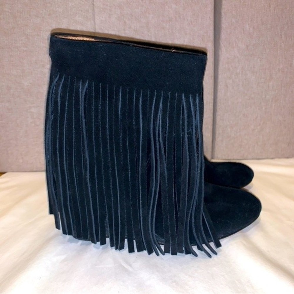 Koolaburra by UGG Fringe Zarin Booties Wedge Heels Suede Leather Women 6.5 Black